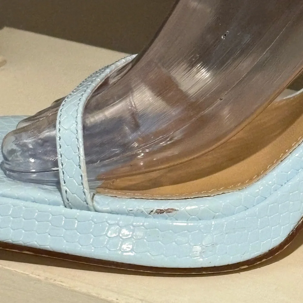 Reitoye Blue Ankle Strap Platform Heeled Square Toe Chunky High Heels Size 8 - Picture 4 of 12